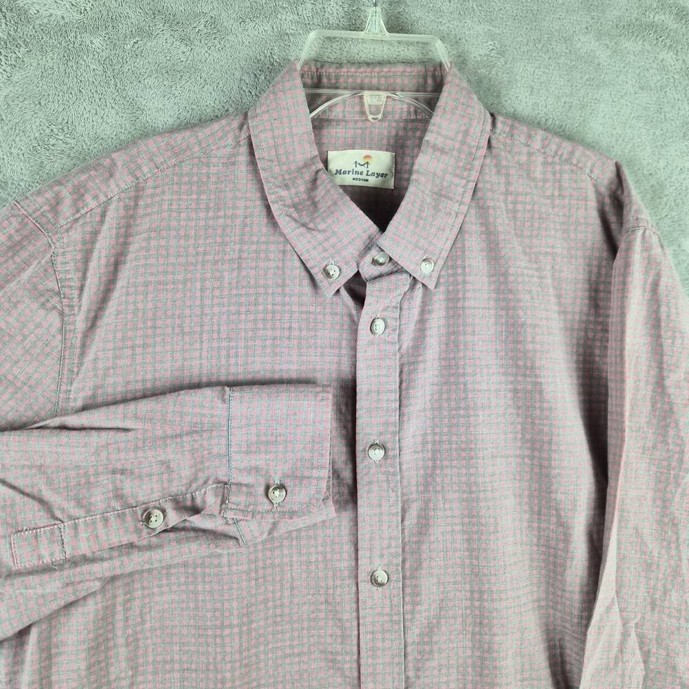 Marine Layer Shirt Mens Medium Pink Gingham Check Long Sleeve Workwear Casual
